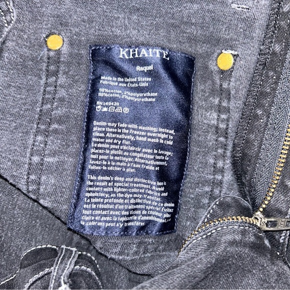 Khaite Raquel High Rise Patch Pocket Flare Cropped Jeans - Black w/ White Stitch - Picture 7 of 7